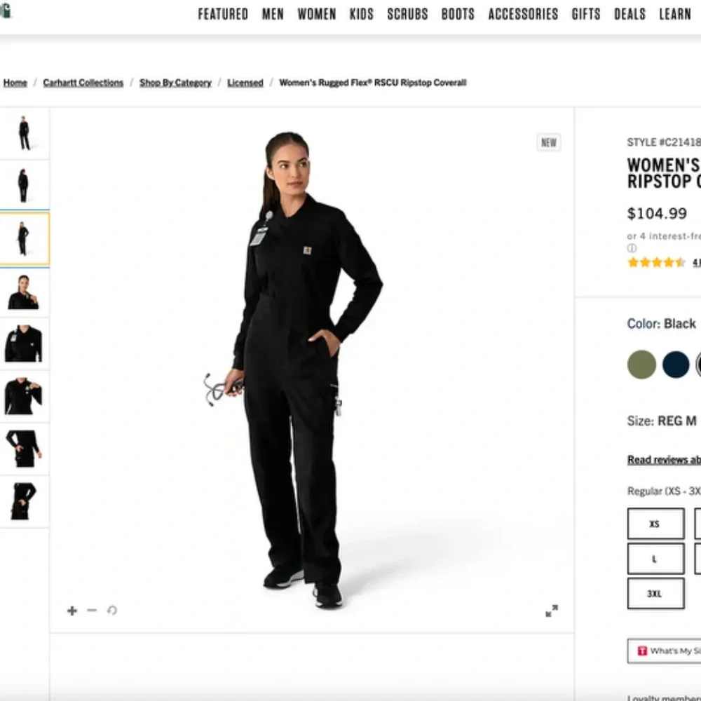 313 Carhartt Womens Rugged Flex Canvas Coverall S 4-6 Regular Black NWT - Picture 5 of 6